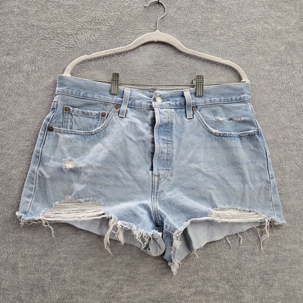 Levi's 501 Women Shorts 31 Blue Denim Distressed Cutoff Button Fly 2.5" Inseam